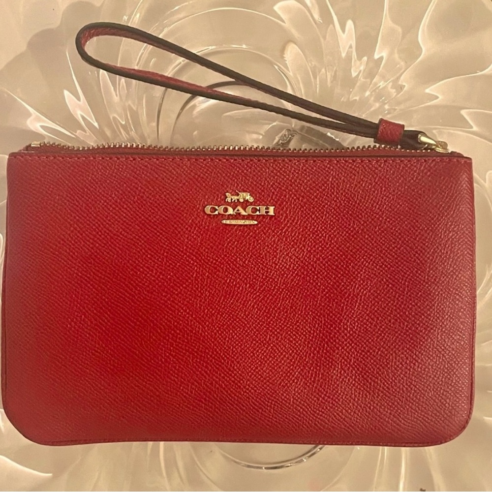 Coach Red Leather Wristlet with Gold Logo NWOT